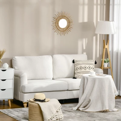 HOMCOM 3-Seater Sofa Couch, 71" Modern Linen Fabric Sofa With Rubber Wood Legs And Slatted Frame For Living Room, Bedroom And Apartment, Cream White 3 HOMCOM 3-Seater Sofa Couch, 71" Modern Linen Fabric Sofa With Rubber Wood Legs And Slatted Frame For Living Room, Bedroom And Apartment, Cream White
