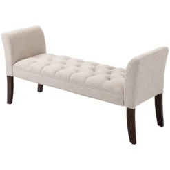 HOMCOM End Of Bed Bench With Button Tufted Design, Upholstered Bench With Arms And Solid Wood Legs For Bedroom -Homcom GUEST fd0fbfe6 1e70 43c5 9ec6 3d269cd2016e
