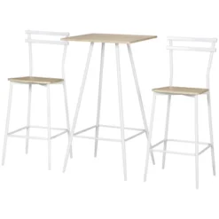 HOMCOM Bar Table And Chairs Set, 3 Piece Dining Table Set For 2 With Steel Frame And Footrest For Bar And Kitchen, White/Oak 9 HOMCOM Bar Table And Chairs Set, 3 Piece Dining Table Set For 2 With Steel Frame And Footrest For Bar And Kitchen, White/Oak -Homcom GUEST fe16ac96 ea71 4e05 8b13 5f9dfb0776a3