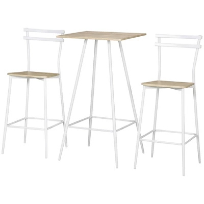 HOMCOM Bar Table And Chairs Set, 3 Piece Dining Table Set For 2 With Steel Frame And Footrest For Bar And Kitchen, White/Oak 5 HOMCOM Bar Table And Chairs Set, 3 Piece Dining Table Set For 2 With Steel Frame And Footrest For Bar And Kitchen, White/Oak - Image 3