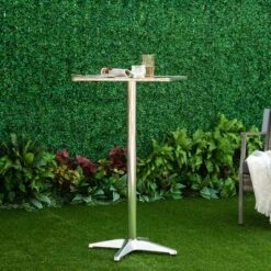 HOMCOM 24” Adjustable Square Stainless Steel Top Aluminum Standing Bistro Bar Table