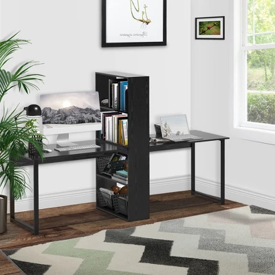 HOMCOM 88" Extra Long 2-Person Computer Desk With Storage Shelves Combo, Double Workstation Storage Study Writing Table For Home Office, Bookshelf 3 HOMCOM 88" Extra Long 2-Person Computer Desk With Storage Shelves Combo, Double Workstation Storage Study Writing Table For Home Office, Bookshelf