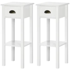HOMCOM 2-Tier Side Table With Drawer, Narrow End Table With Bottom Shelf, For Living Room Or Bedroom, Set Of 2, White 9 HOMCOM 2-Tier Side Table With Drawer, Narrow End Table With Bottom Shelf, For Living Room Or Bedroom, Set Of 2, White -Homcom GUEST ff7b6e2e 02ce 49aa a001 463ba372cd15