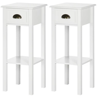 HOMCOM 2-Tier Side Table With Drawer, Narrow End Table With Bottom Shelf, For Living Room Or Bedroom, Set Of 2, White 5 HOMCOM 2-Tier Side Table With Drawer, Narrow End Table With Bottom Shelf, For Living Room Or Bedroom, Set Of 2, White - Image 3