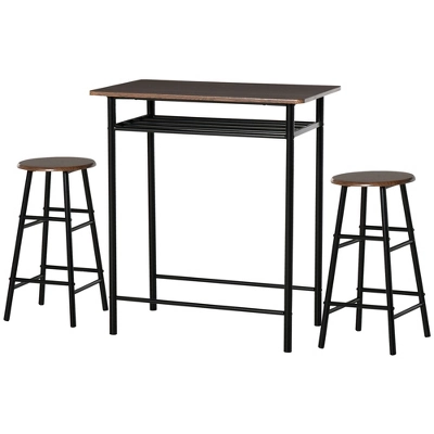 HOMCOM 3 Piece Counter Height Bar Table And Chairs Set, Space Saving Dining Table With 2 Matching Stools, Storage Shelf Metal Frame Footrest 5 HOMCOM 3 Piece Counter Height Bar Table And Chairs Set, Space Saving Dining Table With 2 Matching Stools, Storage Shelf Metal Frame Footrest - Image 3